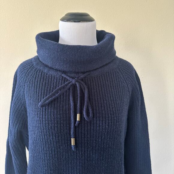 Kookai Navy Wool Chunky Knit Cowl Neck Sweater Size M - Picture 3 of 15